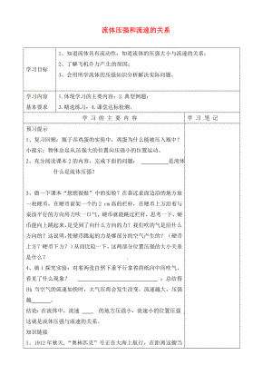 山東省廣饒縣花官鎮(zhèn)中心初中2020屆中考物理一輪復(fù)習(xí) 流體壓強(qiáng)與流速關(guān)系學(xué)案（無(wú)答案）