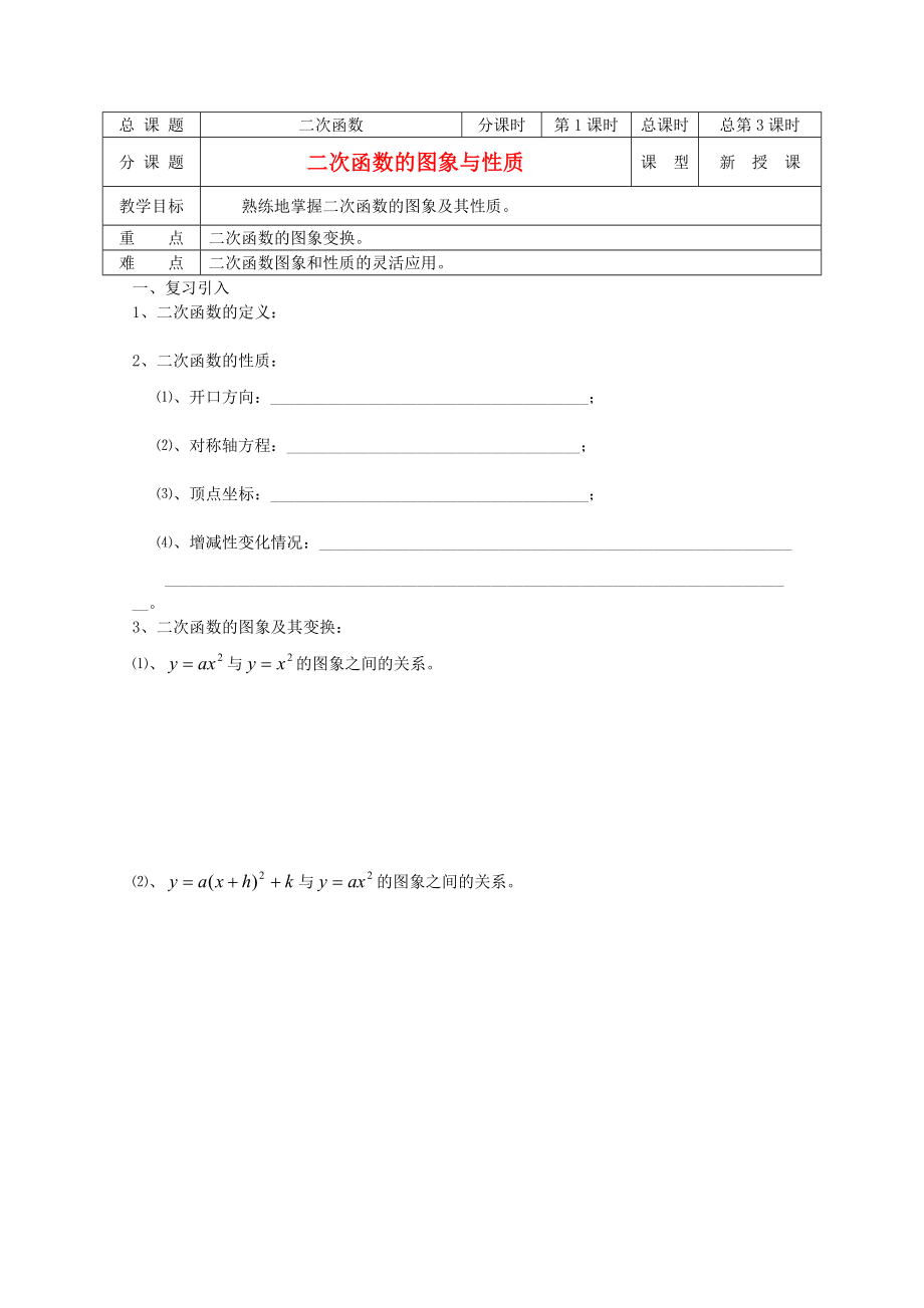 江蘇省溧水縣第二高級(jí)中學(xué)高中數(shù)學(xué) 第03課時(shí)二次函數(shù)的圖象與性質(zhì)教學(xué)案 蘇教版必修1_第1頁(yè)