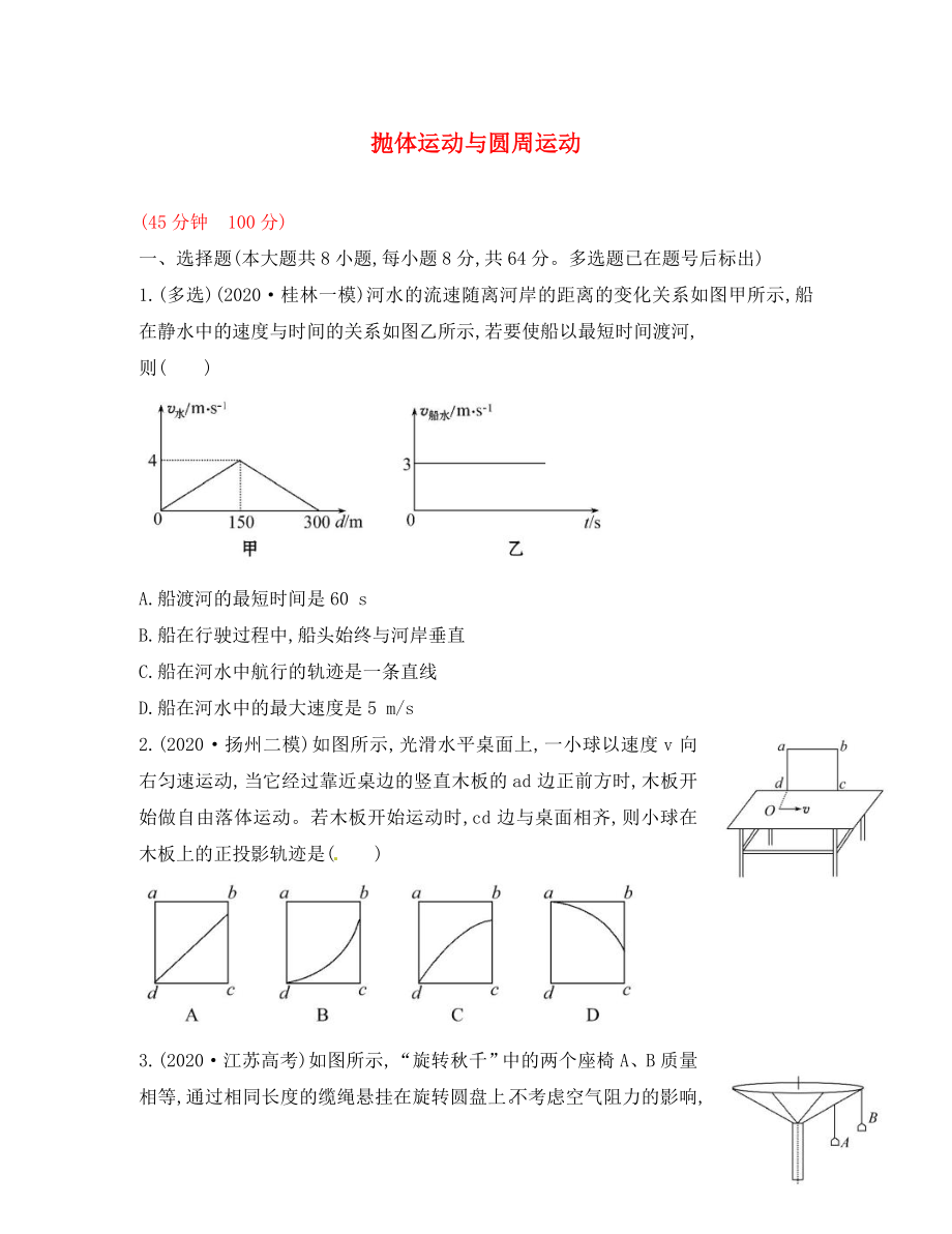 2020屆高三物理一輪復(fù)習(xí)收尾二輪專(zhuān)題突破檢測(cè) 拋體運(yùn)動(dòng)與圓周運(yùn)動(dòng)_第1頁(yè)