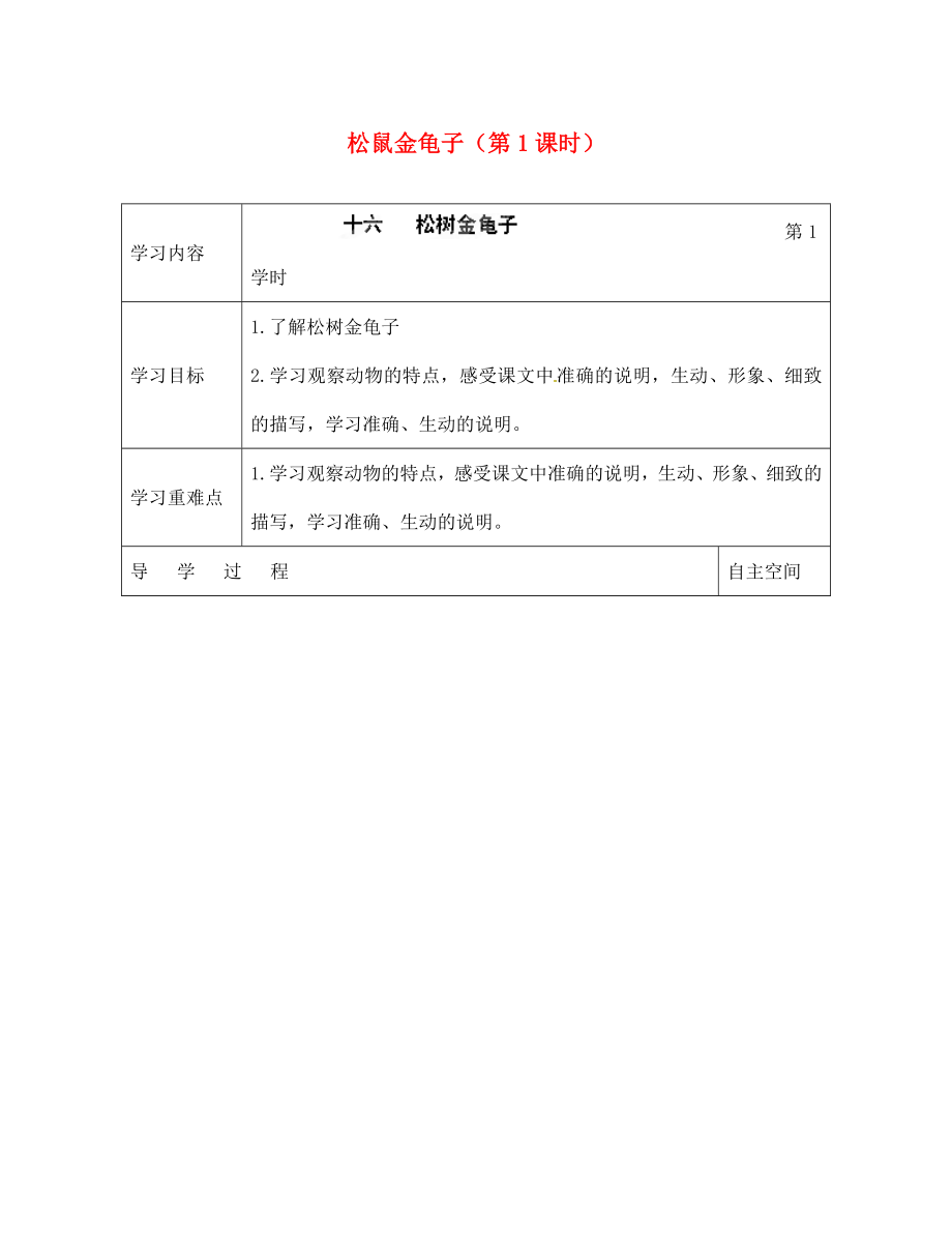 海南省?？谑械谑闹袑W(xué)七年級語文下冊 第16課 松鼠金龜子（第1課時）導(dǎo)學(xué)案（無答案） 蘇教版_第1頁