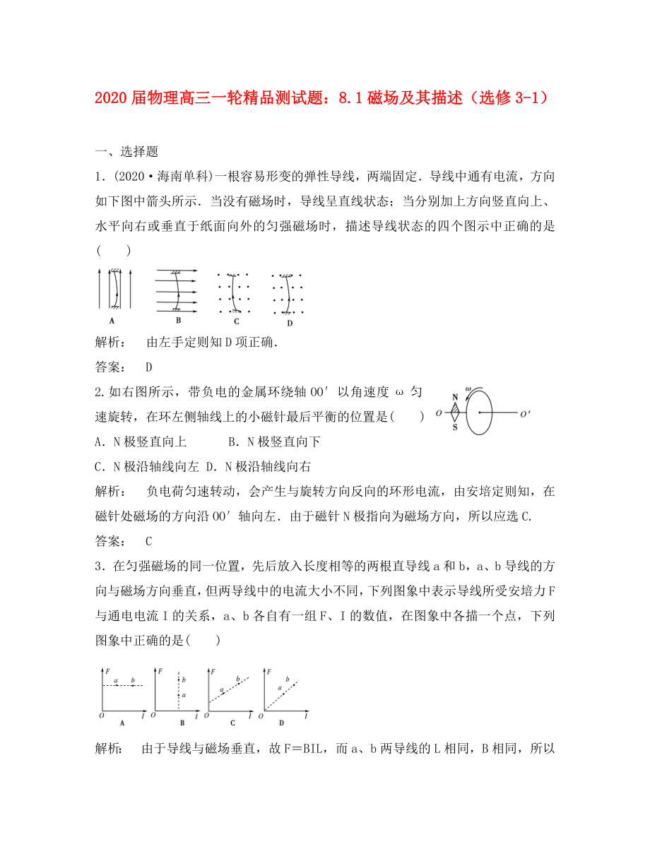 2020屆高考物理第一輪復(fù)習(xí) 磁場(chǎng)及其描述測(cè)試題 新人教版選修3-1_第1頁