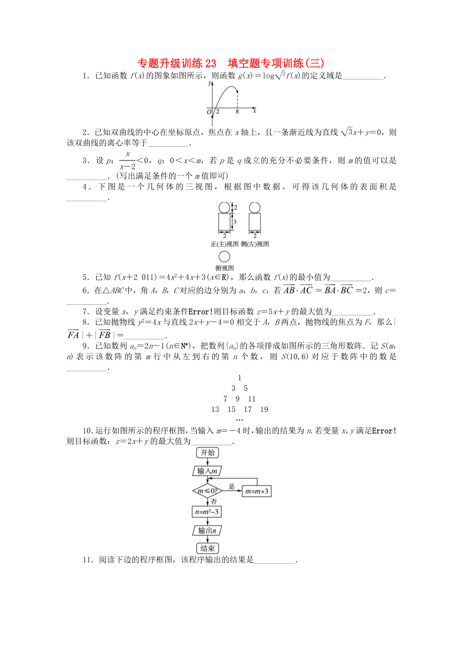 廣東省2020年高考數(shù)學(xué)第二輪復(fù)習(xí) 專題升級(jí)訓(xùn)練23 填空題專項(xiàng)訓(xùn)練(三) 文_第1頁