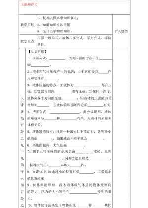 河北省贊皇縣第二中學(xué)九年級(jí)物理全冊(cè) 第14章 壓強(qiáng)和浮力基礎(chǔ)復(fù)習(xí)教學(xué)案（無(wú)答案） （新版）新人教版（通用）