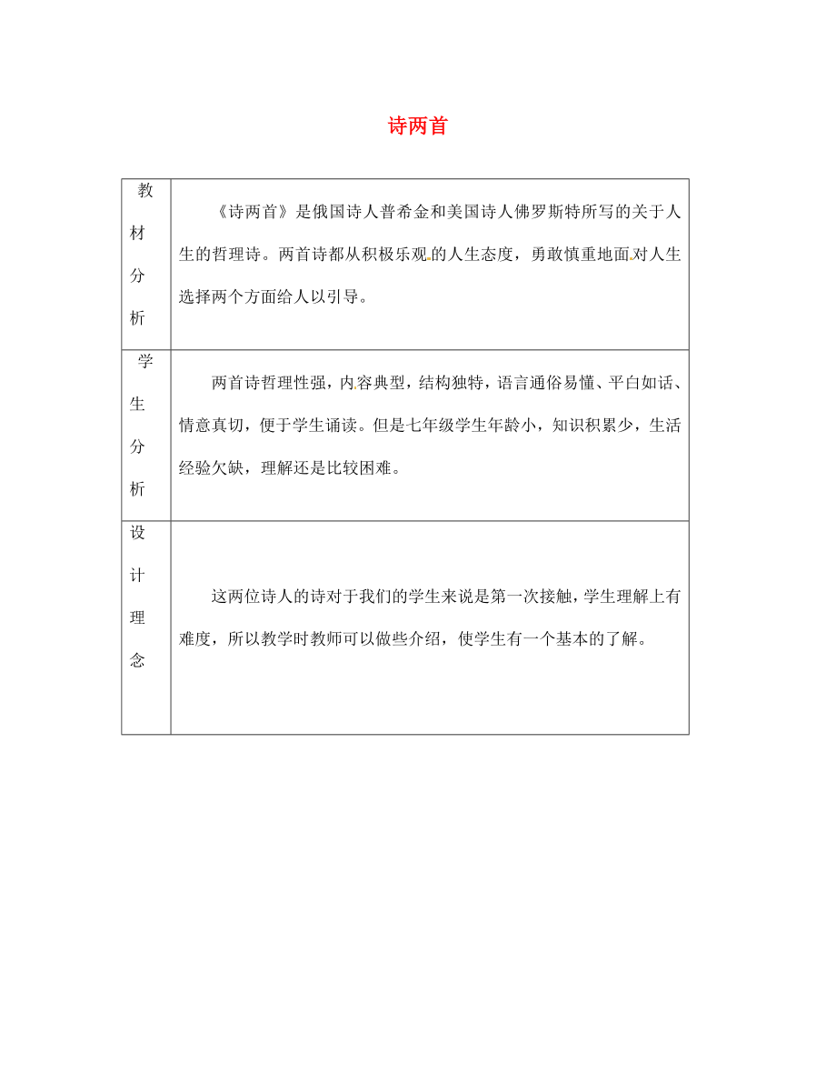 陜西省隴縣東風(fēng)中學(xué)七年級語文下冊 4 詩兩首導(dǎo)學(xué)單（無答案） 新人教版_第1頁