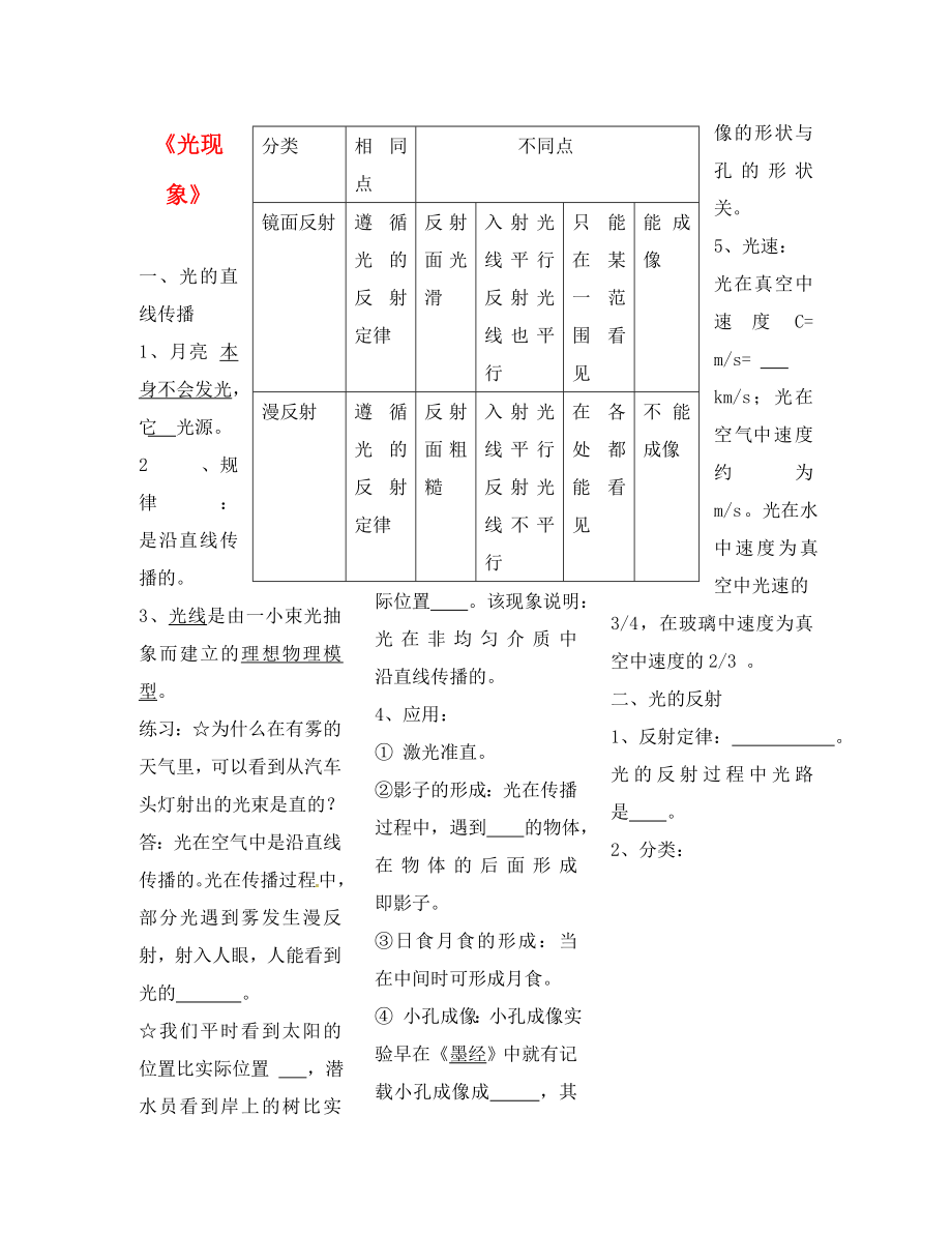 山東省龍口市諸由觀鎮(zhèn)諸由中學(xué)八年級(jí)物理上冊(cè) 第三章 光現(xiàn)象復(fù)習(xí)提綱 魯教版五四制_第1頁(yè)