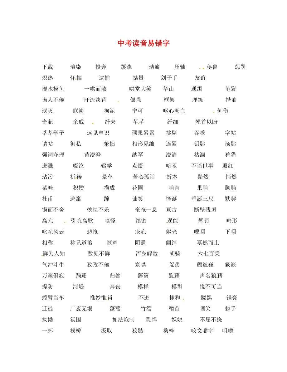 湖南省郴州市第八中學(xué)2020屆中考語(yǔ)文復(fù)習(xí) 中考讀音易錯(cuò)字_第1頁(yè)