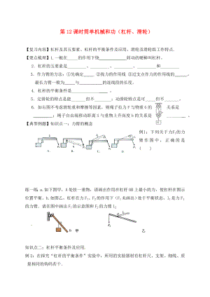 江蘇省鎮(zhèn)江市丹徒區(qū)2020屆中考物理一輪復習 簡單機械和功（1）學案（無答案）