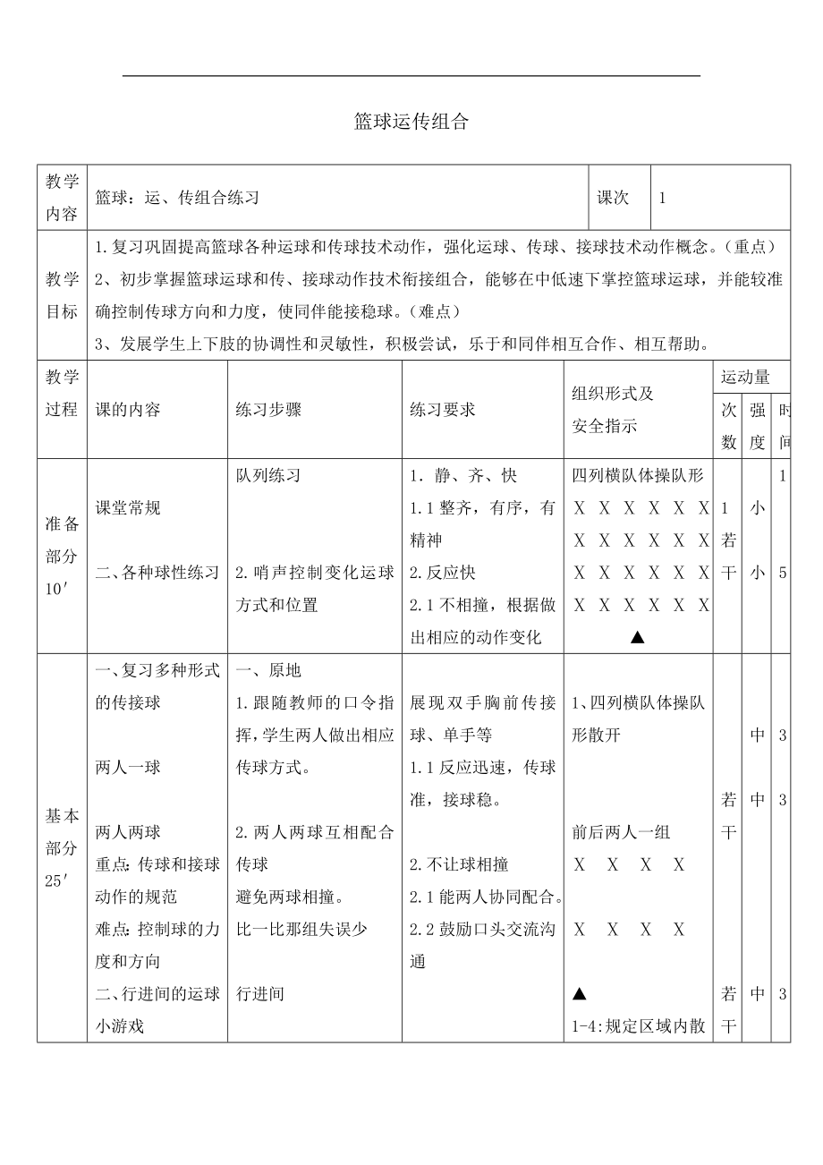 五年級(jí)體育教案-籃球運(yùn)傳組合 浙教課標(biāo)版_第1頁(yè)