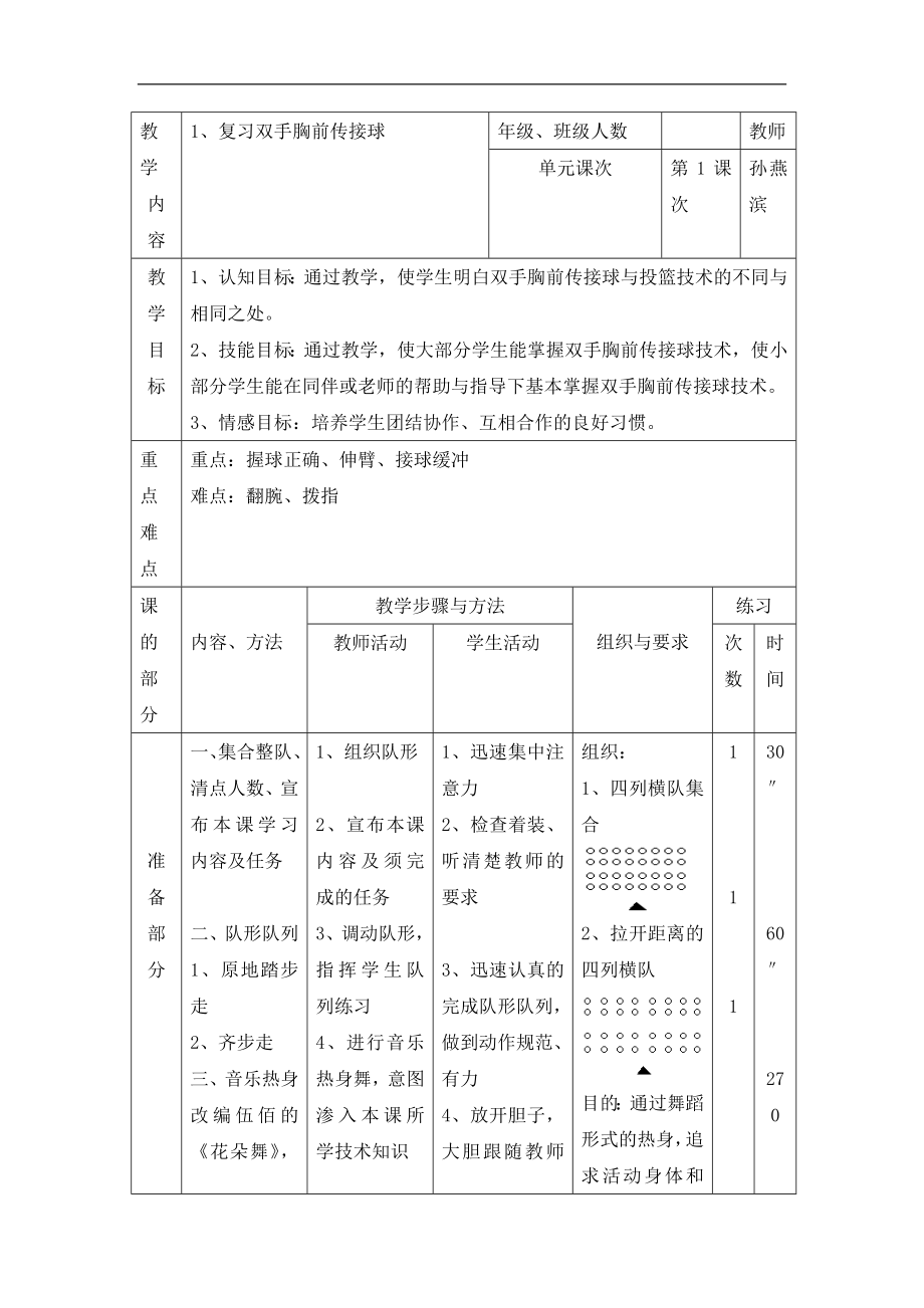 五年級體育教案-復(fù)習(xí)雙手胸前傳接球 浙教課標(biāo)版_第1頁