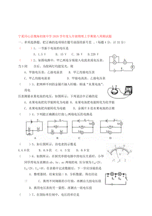 宁夏同心县豫海初级中学2020学年度九年级物理上学期第八周测试题（无答案）新人教版