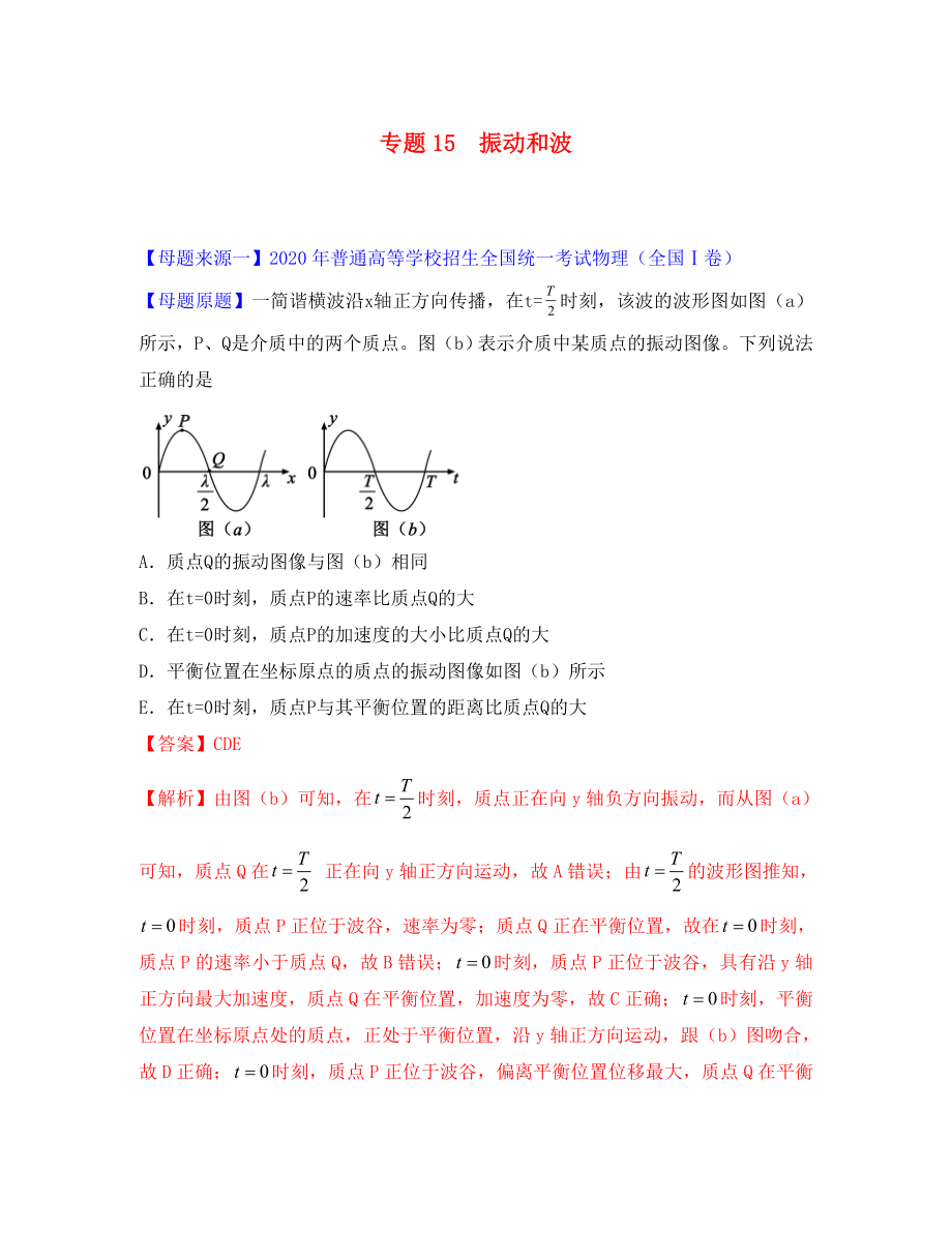 2020年高考物理 母題題源系列 專題15 振動和波（含解析）_第1頁