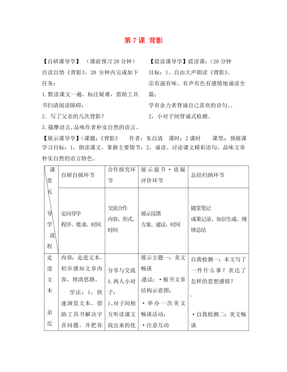 浙江省臺(tái)州市天臺(tái)縣始豐中學(xué)八年級(jí)語文上冊(cè) 第7課 背影導(dǎo)學(xué)案（無答案） 新人教版_第1頁