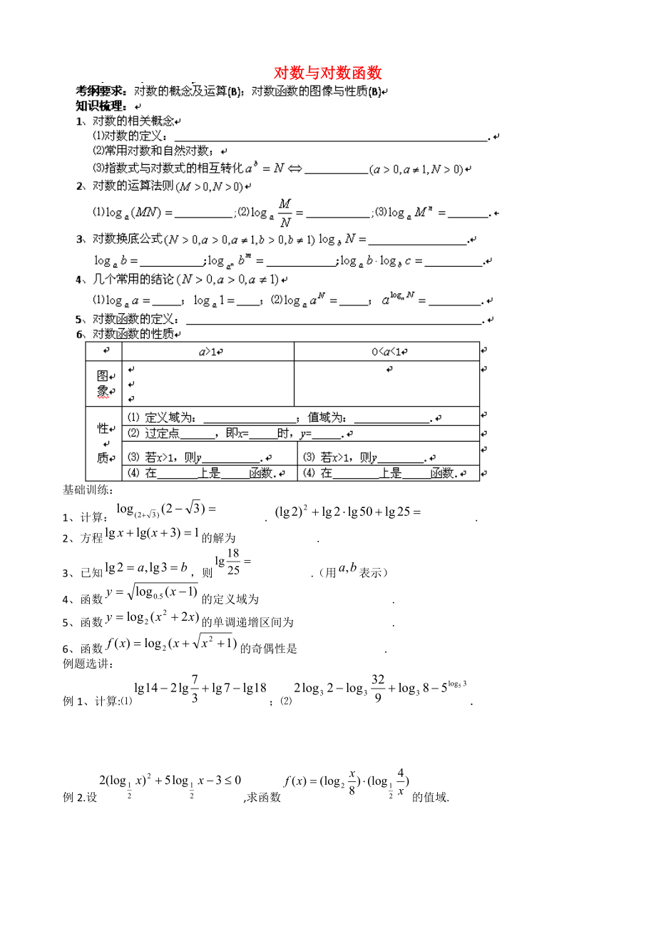 江蘇省江陰市高三數(shù)學(xué) 《對(duì)數(shù)與對(duì)數(shù)函數(shù)》教案_第1頁(yè)