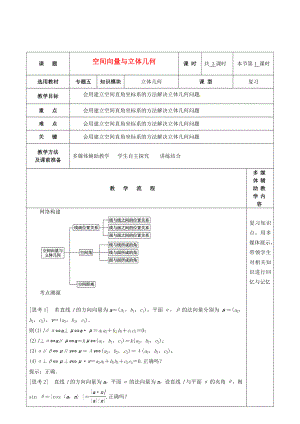 河北省抚宁县第六中学高三数学专题复习 5.3空间向量与立体几何教案（第1课时）