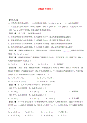 江蘇省大豐市萬盈二中2020屆中考物理總復習 比較浮力的大小（無答案）