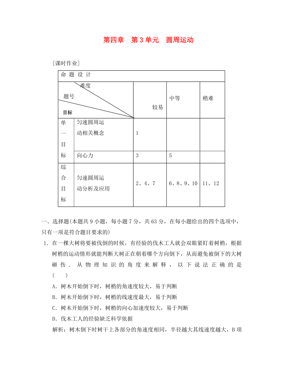 2020屆高三物理練習(xí) 圓周運動 新人教版_第1頁