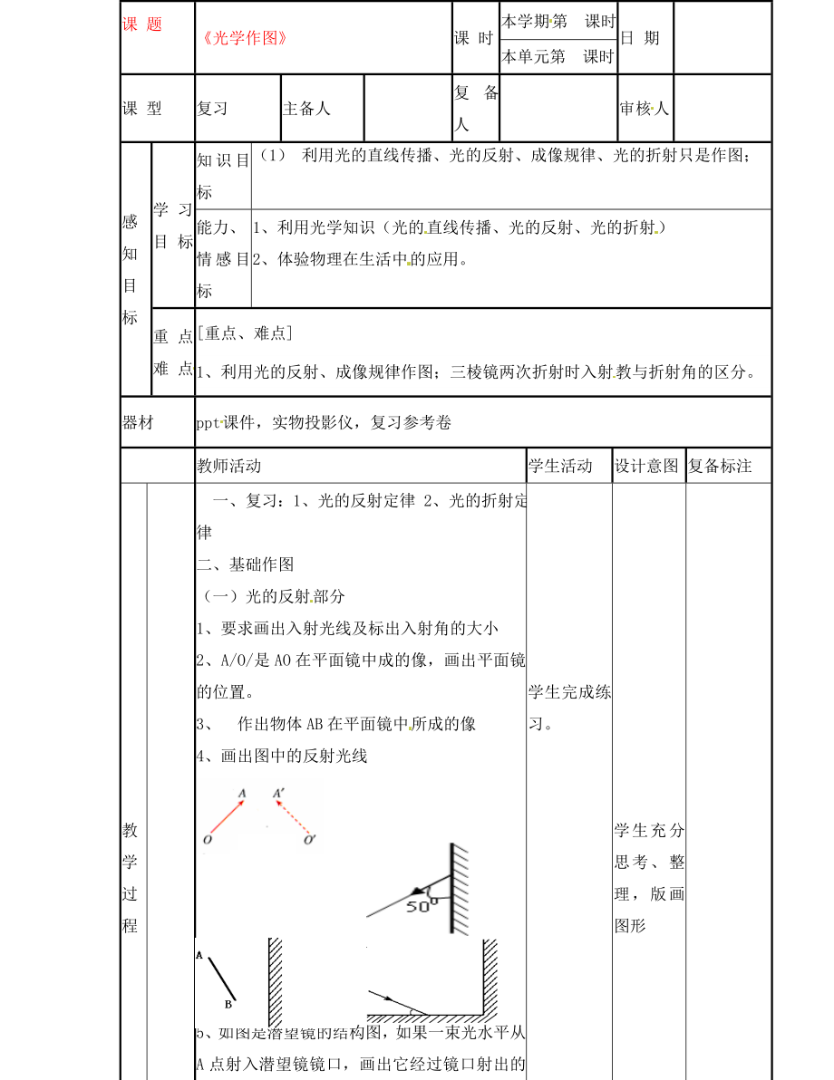 山東省鄒平縣實(shí)驗(yàn)中學(xué)八年級物理上冊《光學(xué)作圖》教案（2） 新人教版_第1頁