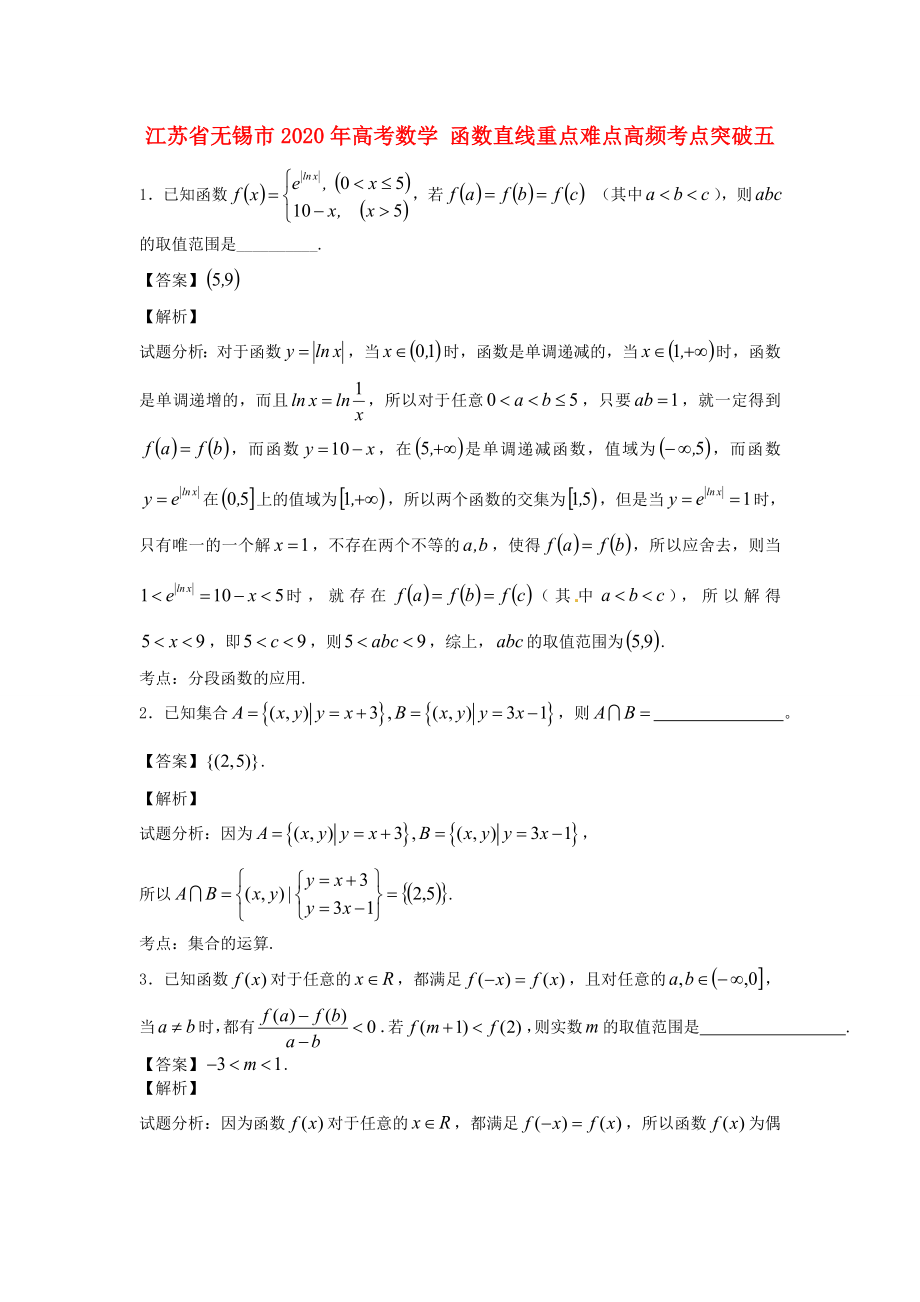 江蘇省無(wú)錫市2020年高考數(shù)學(xué) 函數(shù)直線(xiàn)重點(diǎn)難點(diǎn)高頻考點(diǎn)突破五_第1頁(yè)