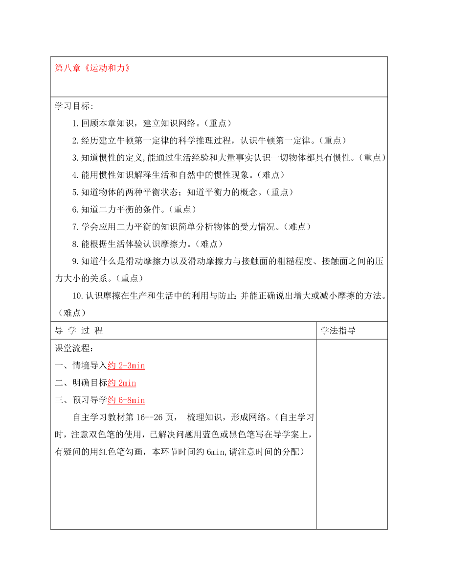 安徽省阜阳市太和县郭庙中学八年级物理下册 第八章 运动和力复习导学案（无答案）（新版）新人教版_第1页