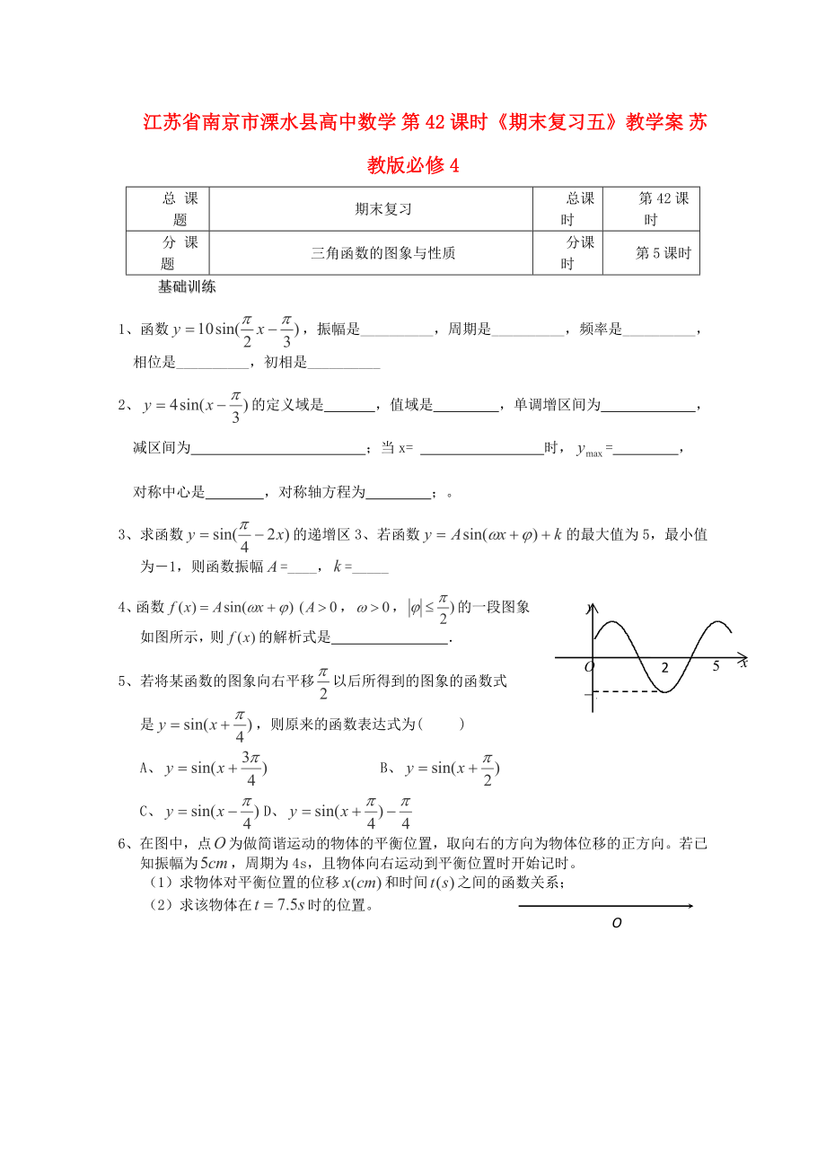 江蘇省南京市溧水縣高中數(shù)學(xué) 第42課時《期末復(fù)習(xí)五》教學(xué)案 蘇教版必修4_第1頁