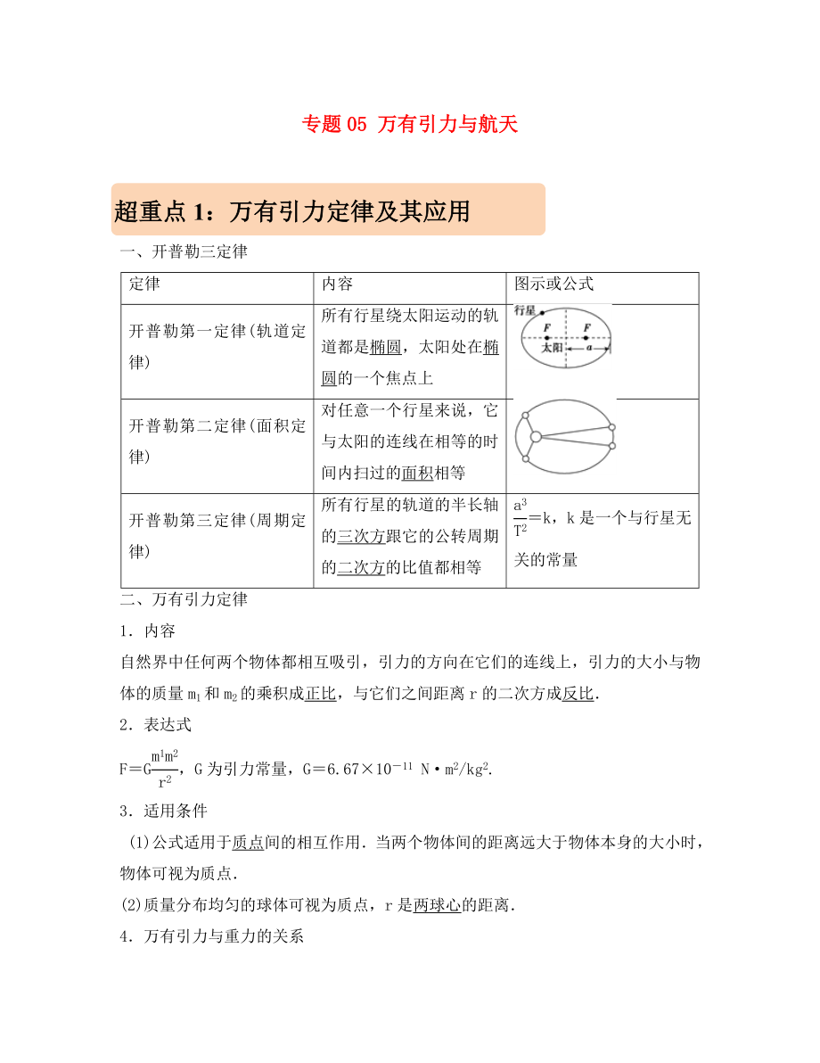 2020年高考物理 專題05 萬有引力與航天學案_第1頁