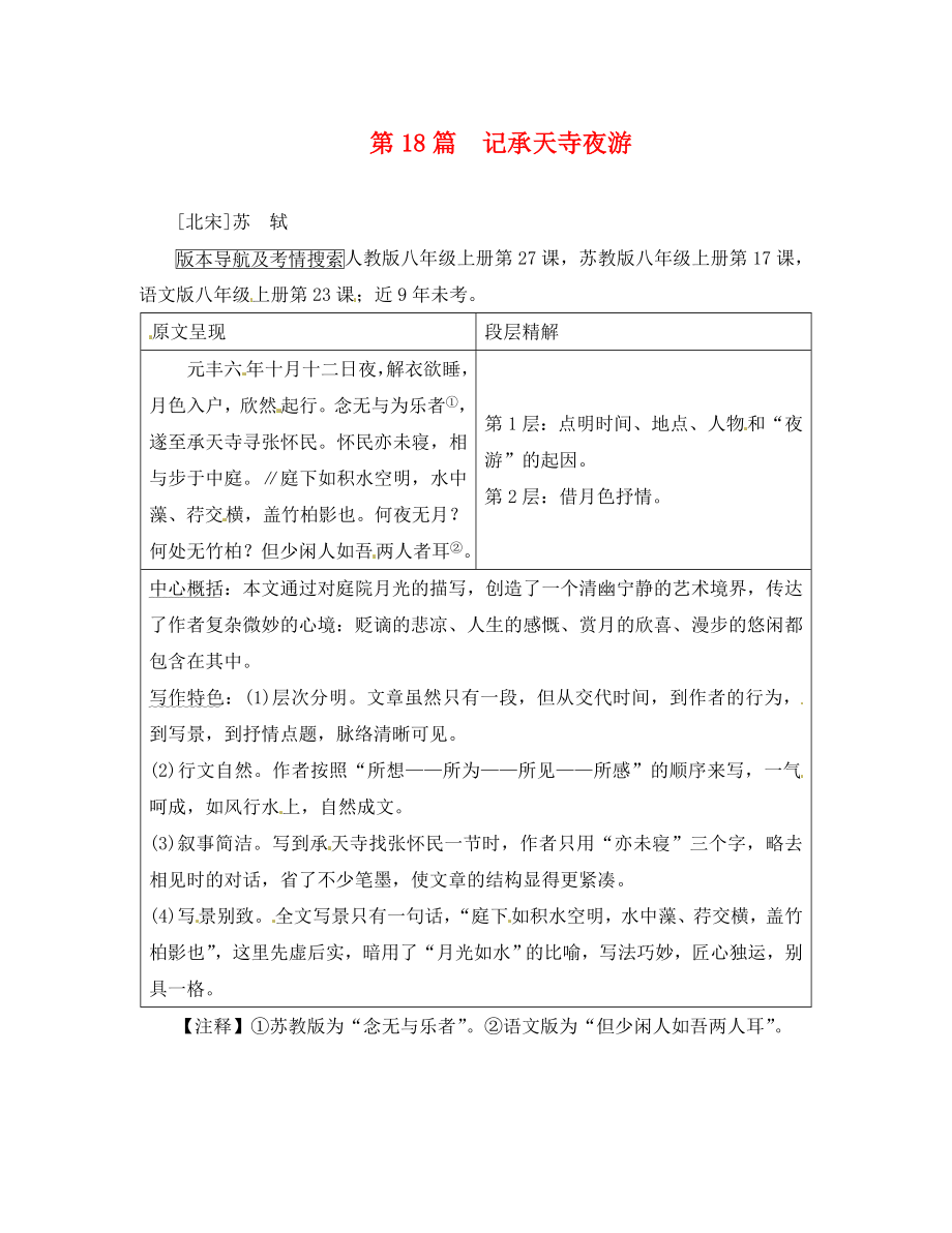 河南省2020中考语文 第一部分 古代诗文阅读 专题一 文言文阅读 第18篇 记承天寺夜游_第1页