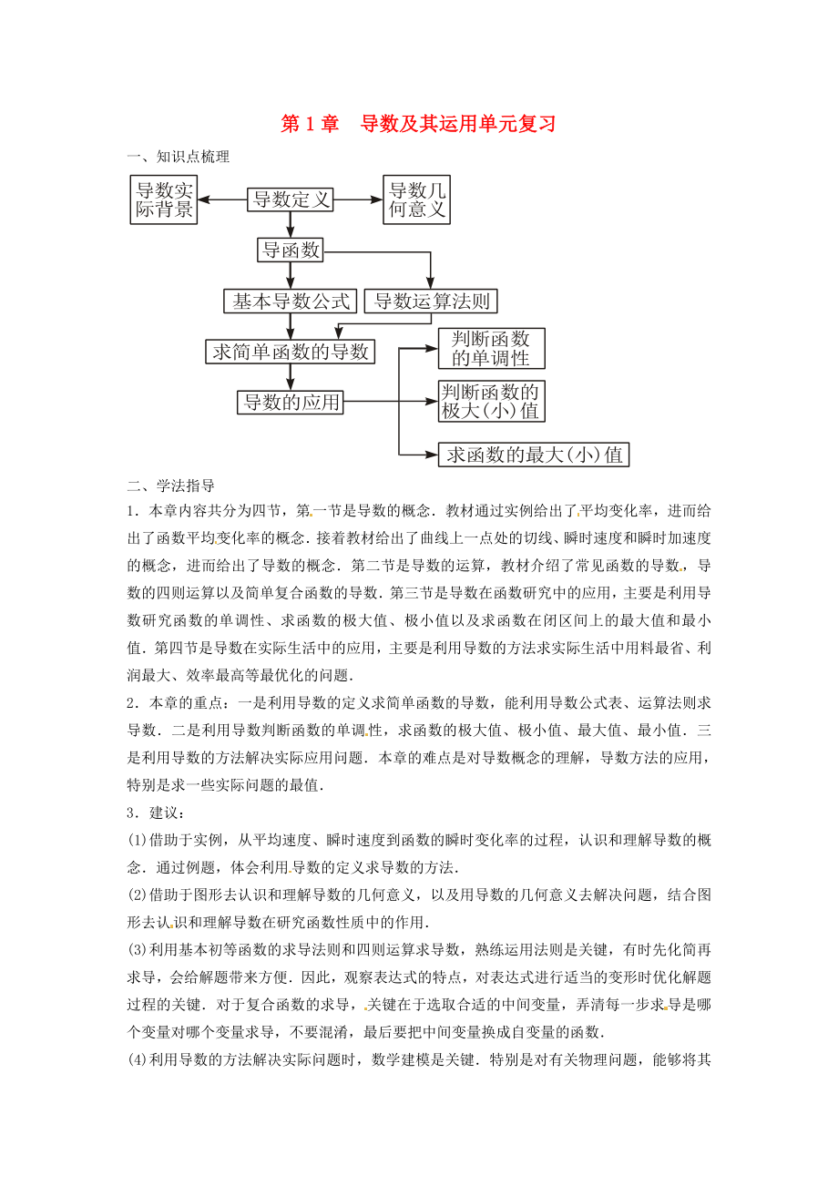 江蘇省蘇州市第五中學(xué)高中數(shù)學(xué) 第一章單元復(fù)習(xí)學(xué)案（無答案）蘇教版選修2-2_第1頁