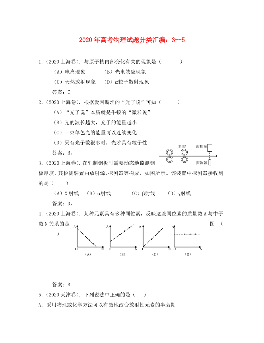 2020年高考物理試題分類(lèi)匯編 3--5_第1頁(yè)