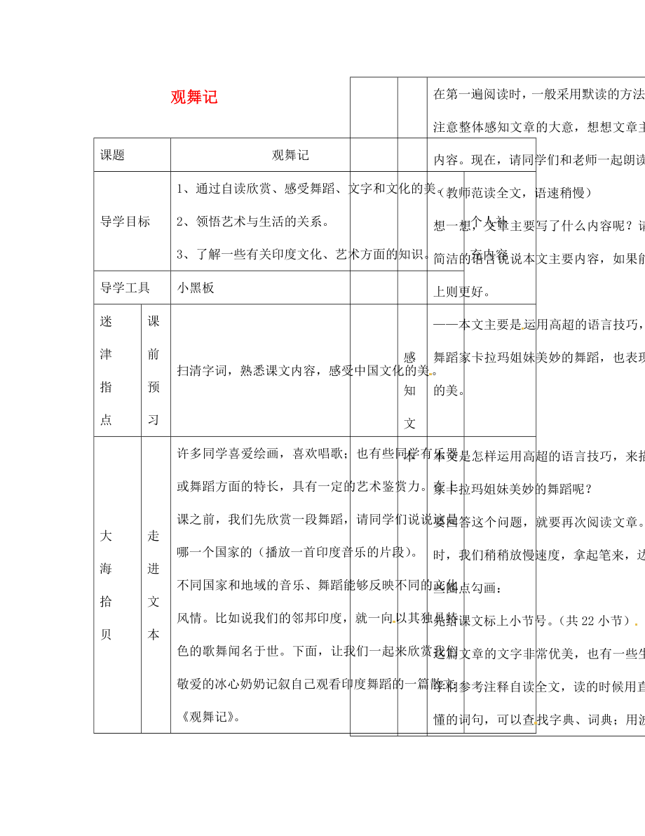 江西省吉安縣鳳凰中學七年級語文下冊 觀舞記導學案 新人教版（通用）_第1頁