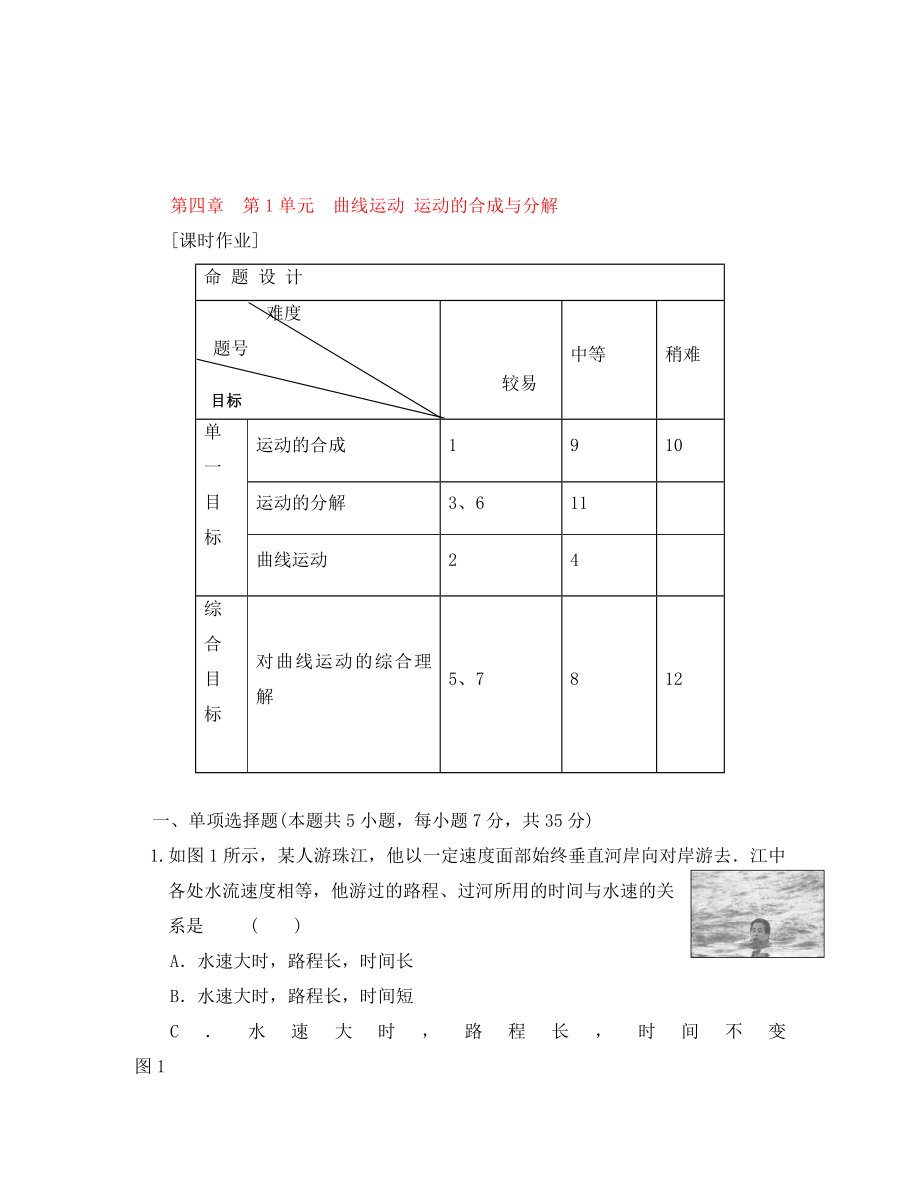 2020屆高三物理練習 曲線運動運動的合成與分解 新人教版（通用）_第1頁