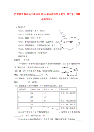 廣東省乳源縣侯公渡中學(xué)2020年中考物理總復(fù)習(xí) 第三章《透鏡及其應(yīng)用》（無答案）