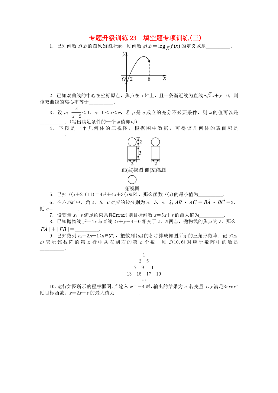 浙江省2020年高考數(shù)學(xué)第二輪復(fù)習(xí) 專題升級(jí)訓(xùn)練23 填空題專項(xiàng)訓(xùn)練(三) 文_第1頁