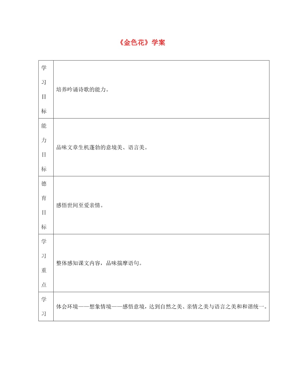 江西省萍鄉(xiāng)市第四中學(xué)七年級(jí)語文上冊 24《散文詩兩首》金色花學(xué)案（無答案） 人教新課標(biāo)版_第1頁