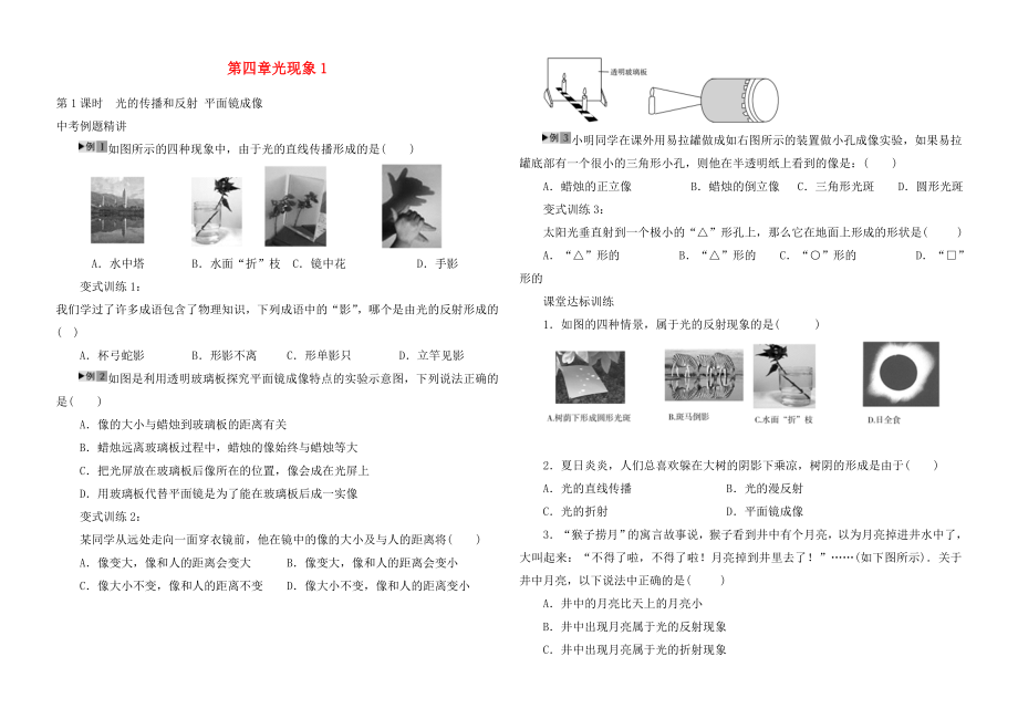 河南省2020年中考物理第一輪復(fù)習(xí) 第四章 光現(xiàn)象（一）（無(wú)答案）_第1頁(yè)