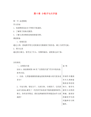 安徽省長豐縣下塘實驗中學(xué)八年級物理全冊 第十章 小粒子與大宇宙學(xué)案（無答案） 滬科版