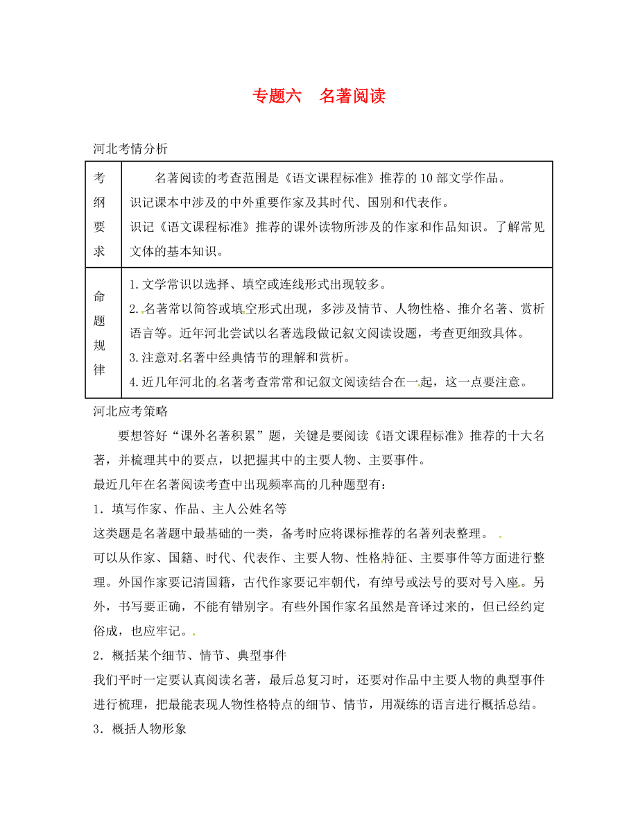 河北省邢臺(tái)市2020年中考語(yǔ)文 模塊復(fù)習(xí)總結(jié) 專題六 名著閱讀素材_第1頁(yè)