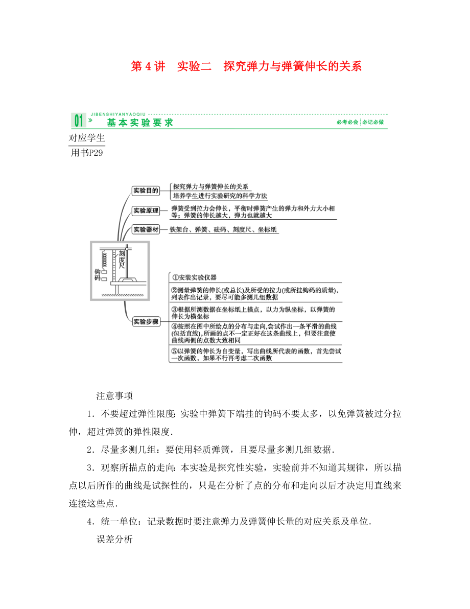 2020高考物理總復(fù)習(xí) 教師用書 2-4實(shí)驗(yàn)二　探究彈力與彈簧伸長(zhǎng)的關(guān)系 必修1_第1頁