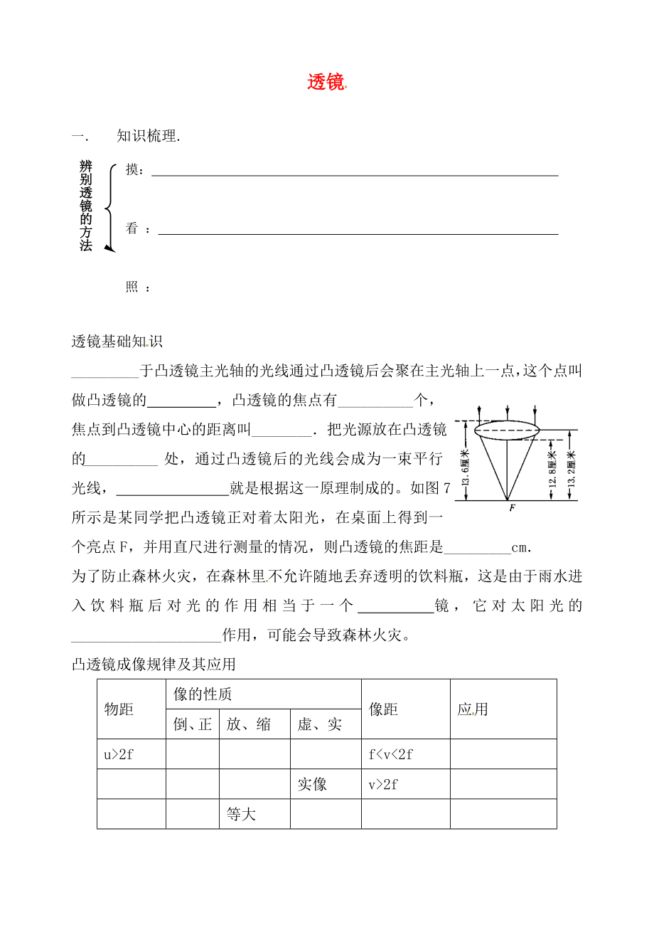 江蘇省句容市天王中學(xué)九年級(jí)物理 透鏡復(fù)習(xí)學(xué)案（無(wú)答案）_第1頁(yè)