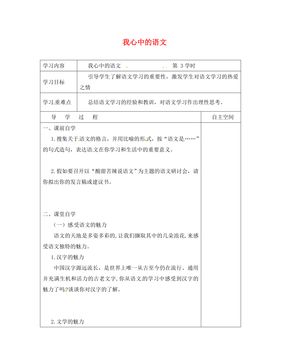 江苏省连云港市灌南县九年级语文下册 专题 我心中的语文（第3课时）学案（无答案） 苏教版（通用）_第1页