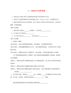 江蘇省南京市江寧區(qū)湯山初級中學(xué)八年級物理下冊 7.1 走進分子世界學(xué)案（無答案） 蘇科版