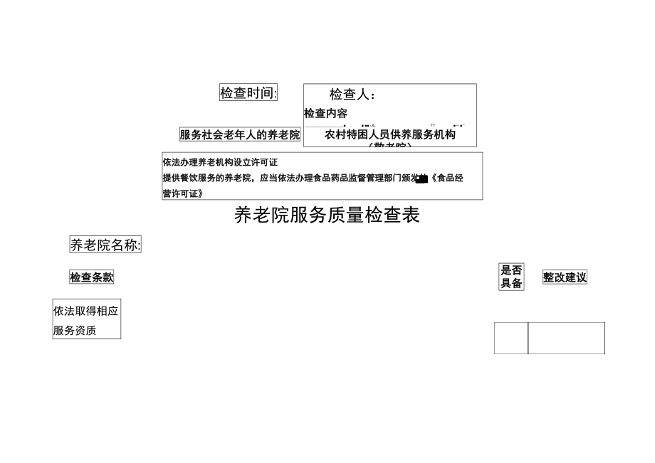 养老院服务质量检查表_第1页