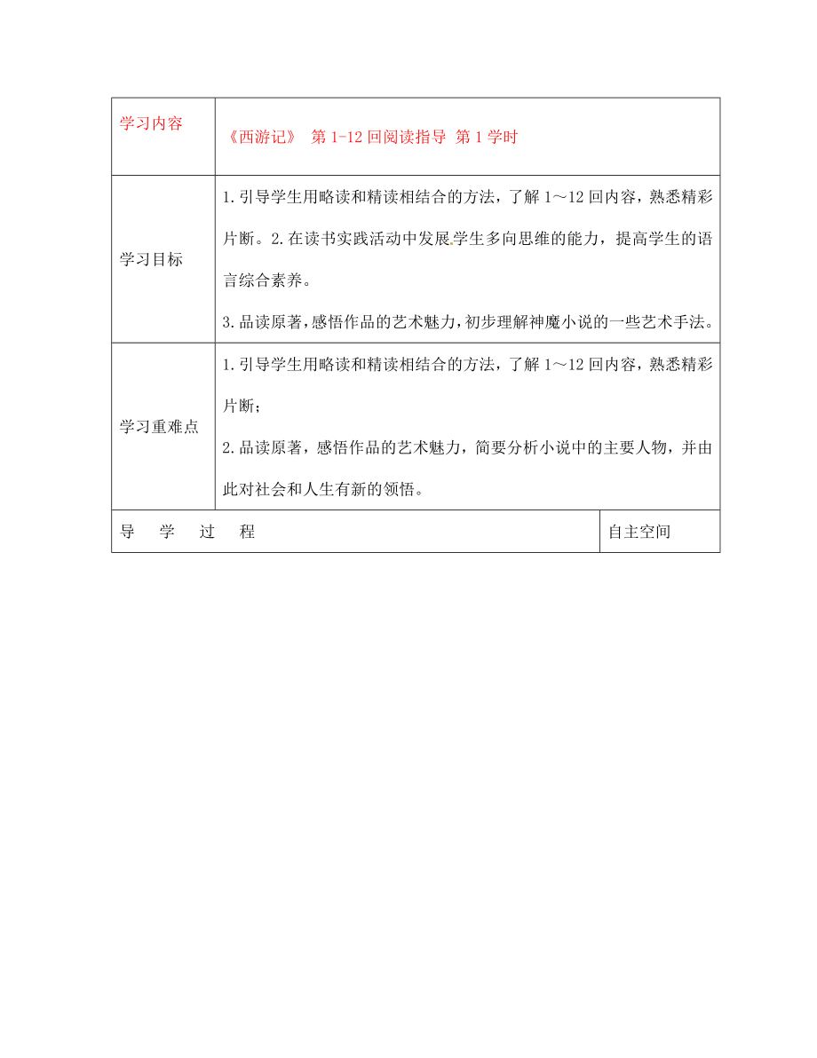 黑龍江省大慶市 第二十七中學(xué)七年級(jí)語(yǔ)文下冊(cè)《《西游記》 第1-12回閱讀指導(dǎo) 第1學(xué)時(shí)》導(dǎo)學(xué)案（無答案） 蘇教版_第1頁(yè)