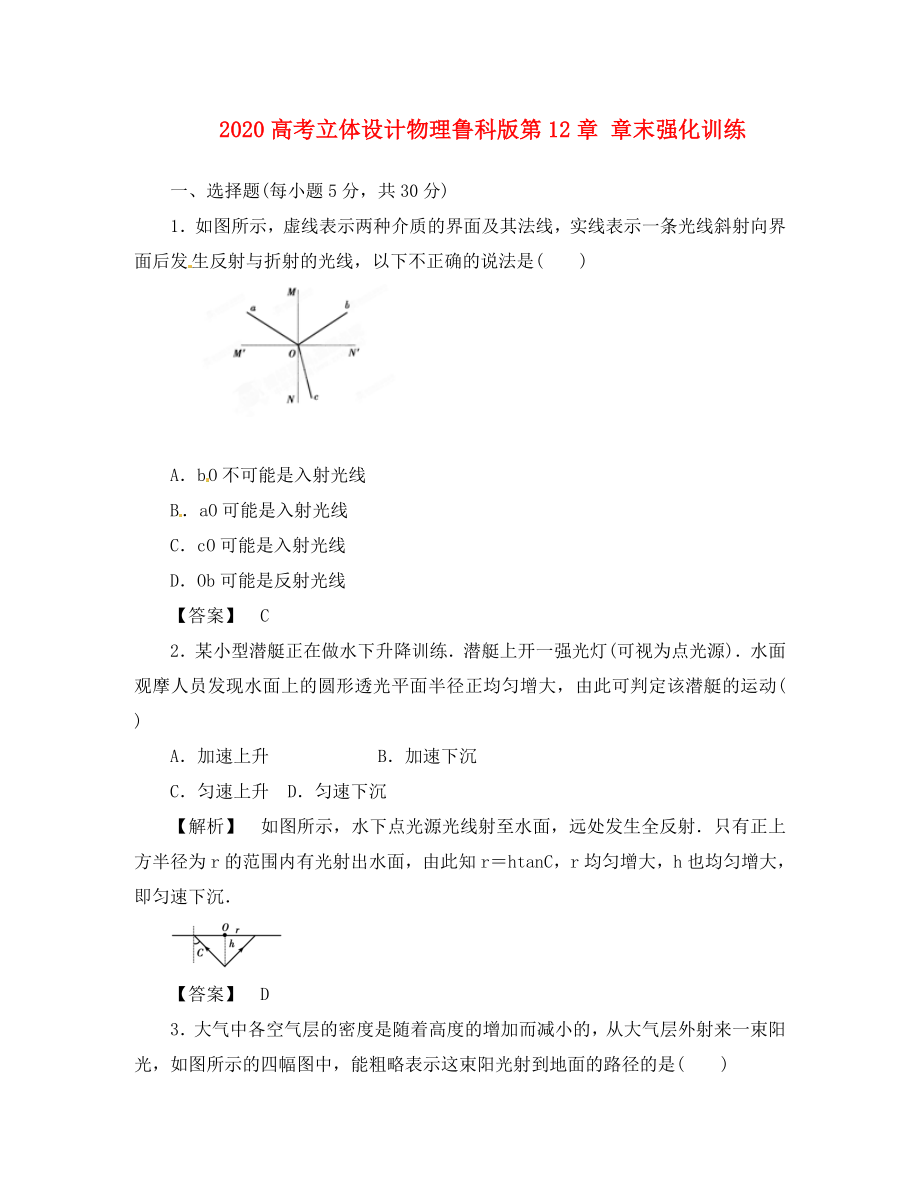 【立體設(shè)計】2020高考物理 第12章 章末強化訓(xùn)練 魯教版_第1頁