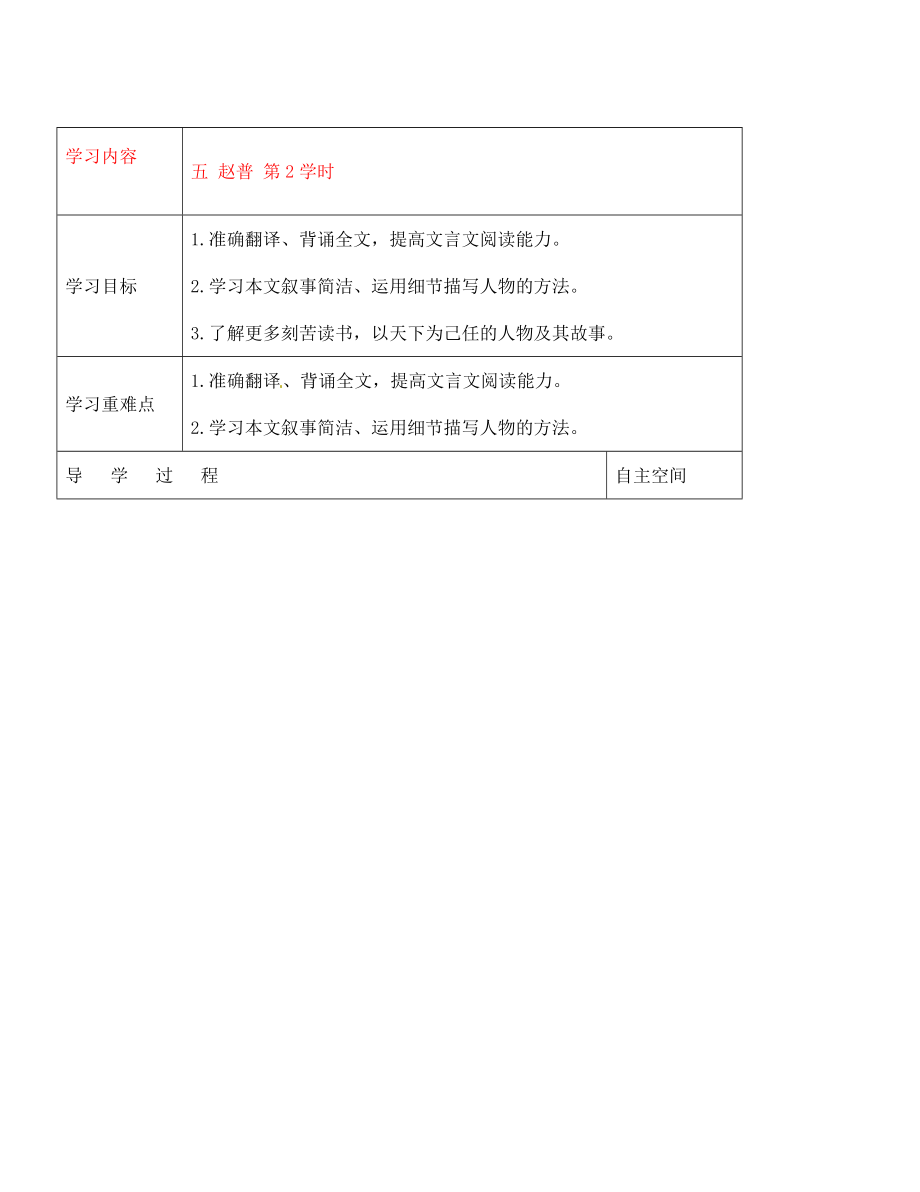 黑龍江省大慶市 第二十七中學七年級語文下冊《五 趙普 第2學時》導學案（無答案） 蘇教版_第1頁