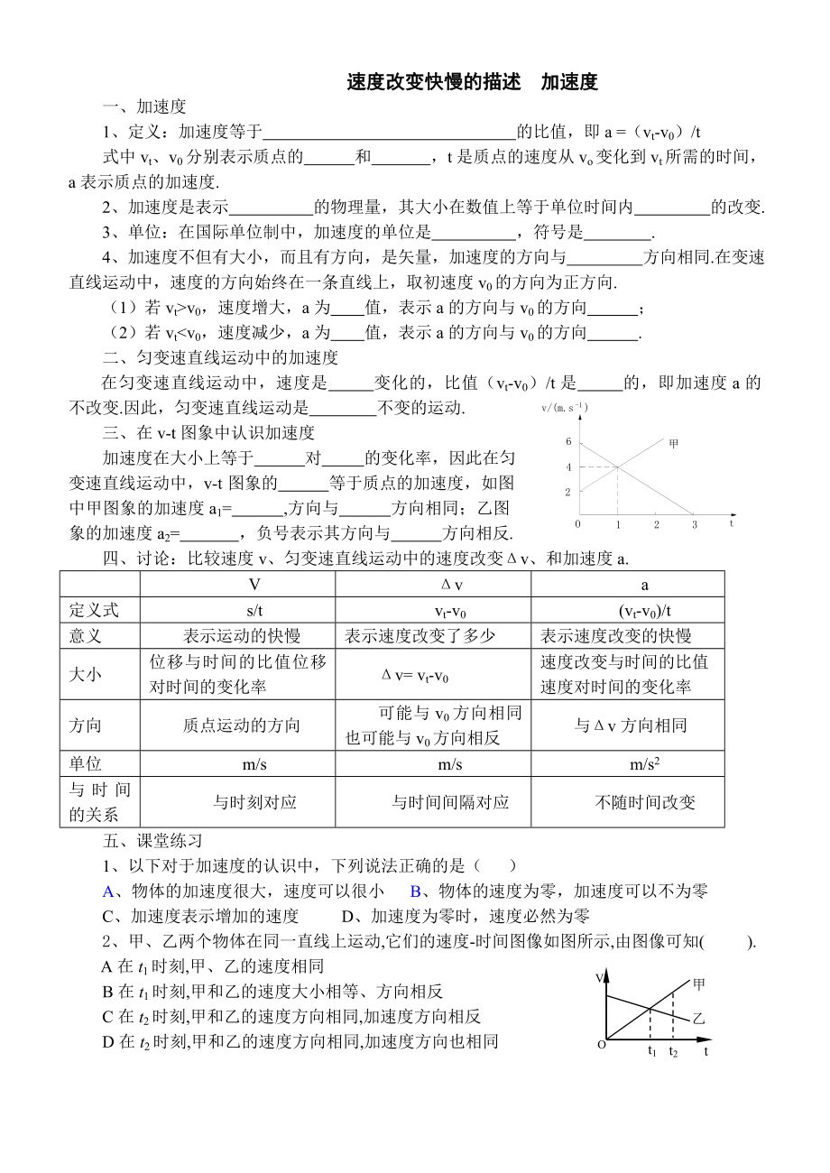 速度改變快慢的描述加速度學(xué)案_第1頁