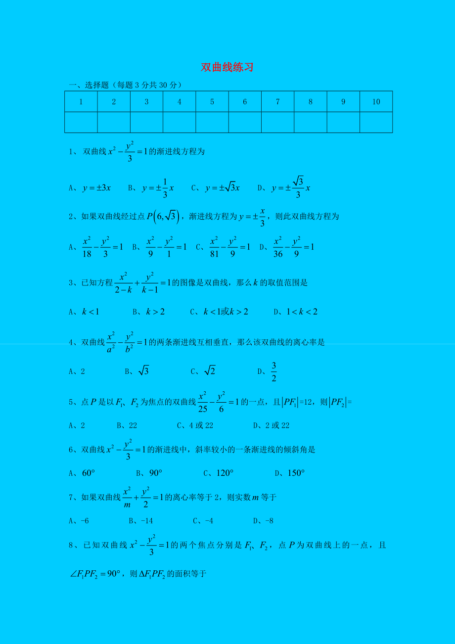 高中數(shù)學(xué) 橢圓及其標(biāo)準(zhǔn)方程 雙曲線練習(xí) 蘇教版選修2-1_第1頁(yè)