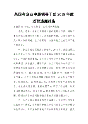 某國(guó)有企業(yè)中層領(lǐng)導(dǎo)干部2018年度述職述廉報(bào)告