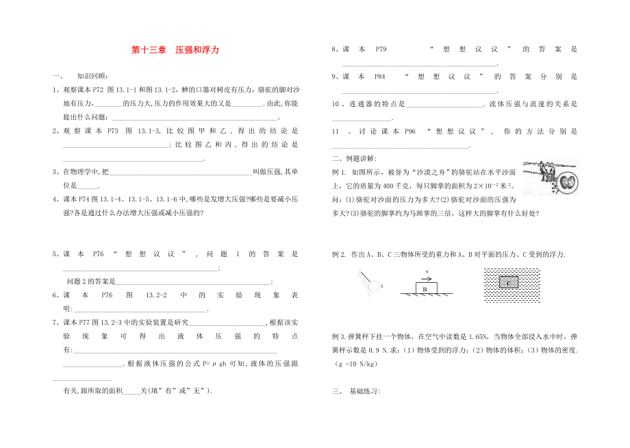 中考物理分章復(fù)習(xí)題綱 第十三章壓強(qiáng)和浮力（無(wú)答案）_第1頁(yè)