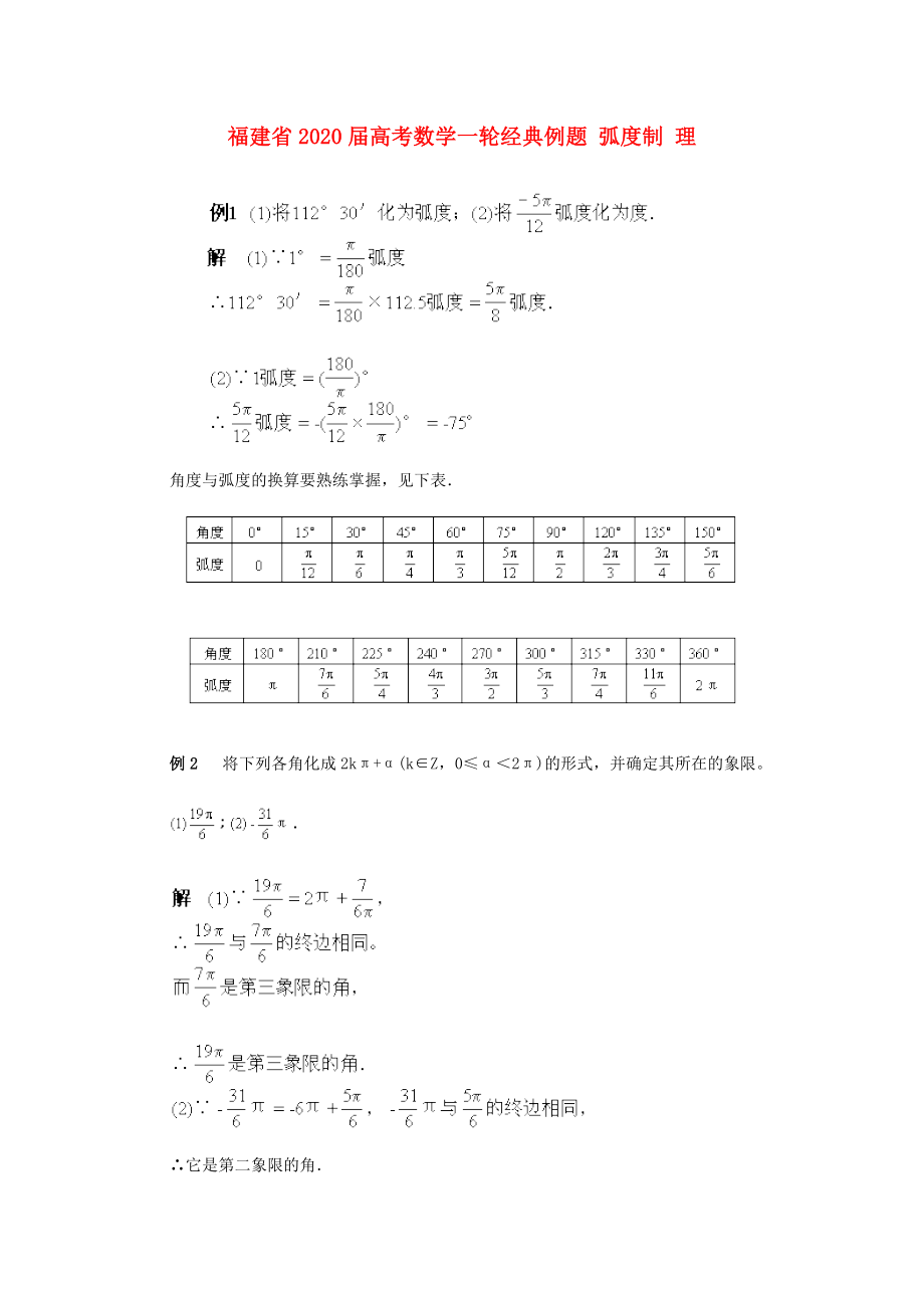 福建省2020届高考数学一轮经典例题 弧度制 理_第1页