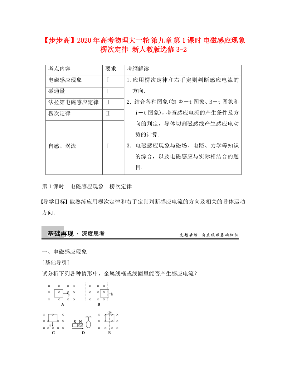 【步步高】2020年高考物理大一輪 第九章 第1課時 電磁感應現(xiàn)象　楞次定律 新人教版選修3-2_第1頁